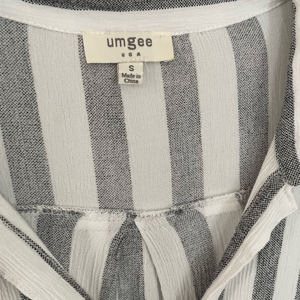 Umgee Striped, Button Down Top With Fringed Hem - image 2